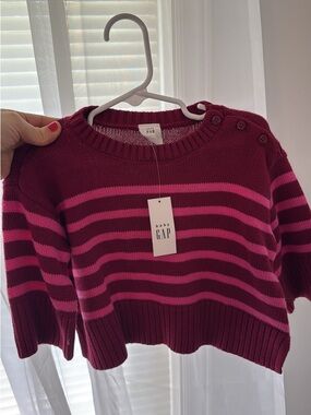 NWT 6-12m GAP Burgundy and Pink Striped Crewneck Sweater